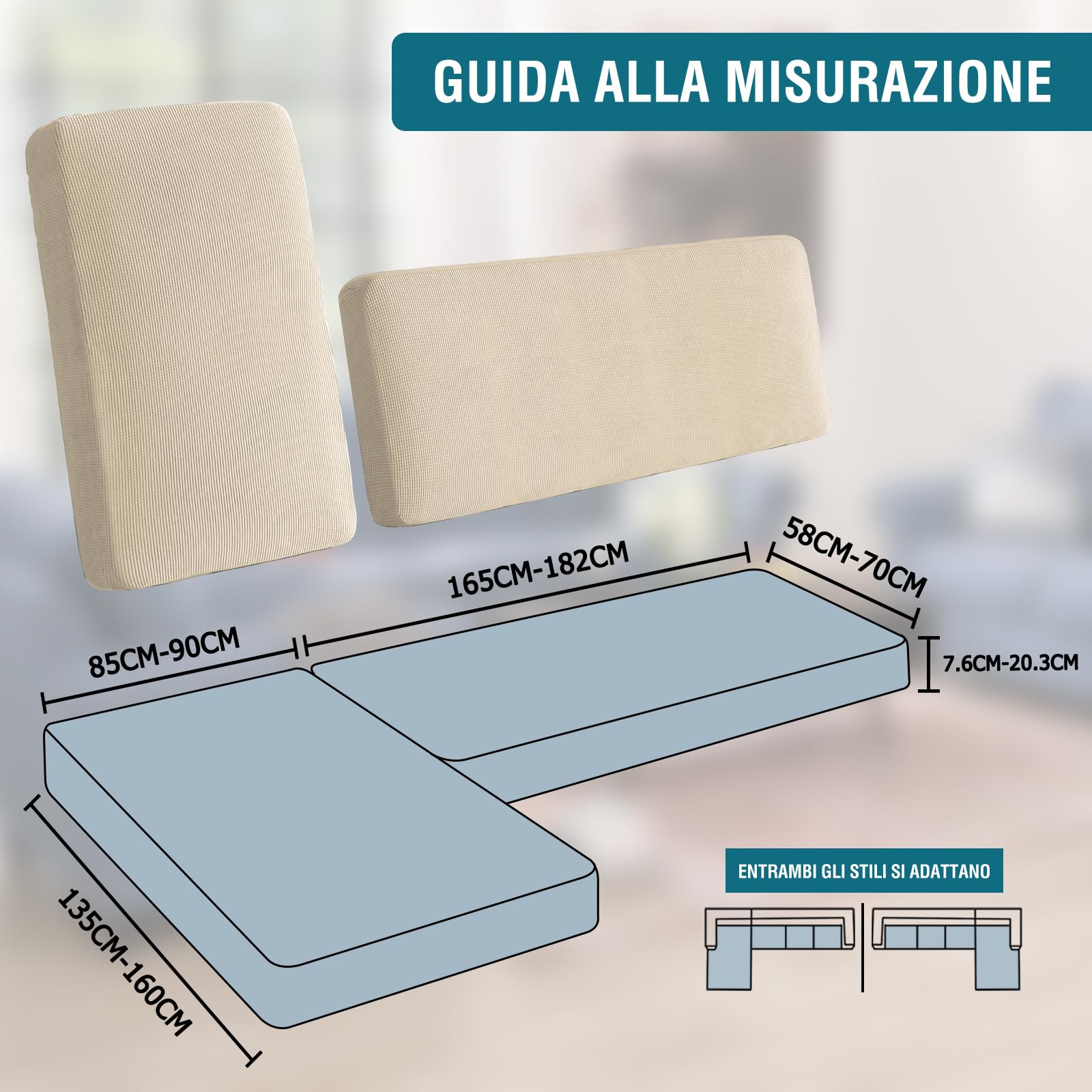 BellaHills Copridivano con Penisola Elasticizzato A Sinistra Destra, Fodere Copridivano Angolare, Copridivano Antigraffio Gatto Chaise Sofa Cover a Forma di L (3 Posto + Chaiselongue, Naturale)