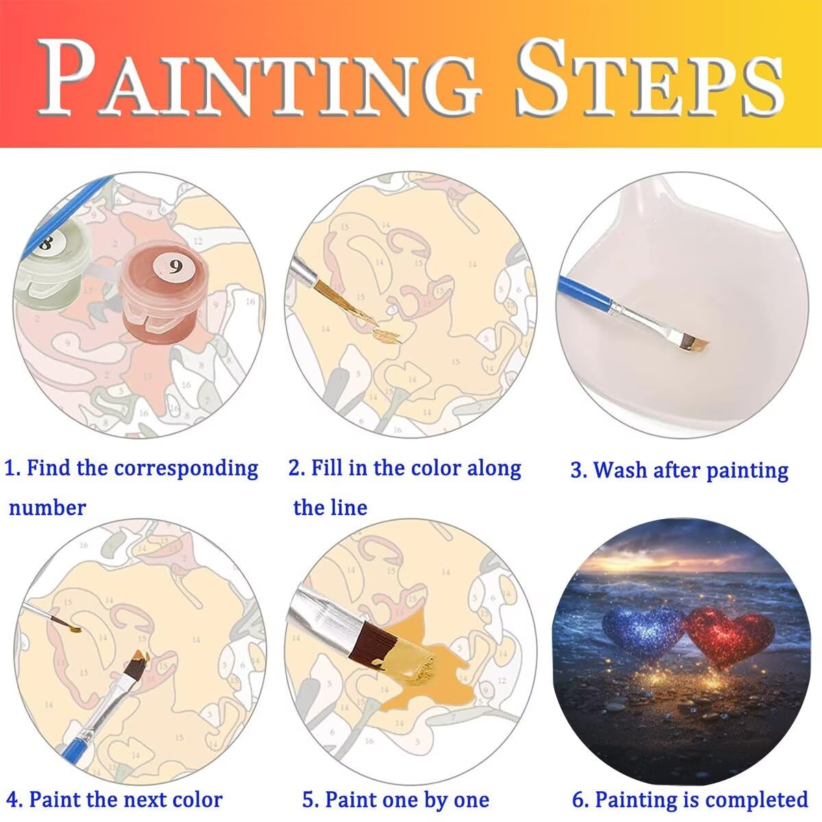 Dipingere con i Numeri Cuore, Paint by Numbers Adulti Oceano, Fai da te Creativi Adulti Quadri da Dipingere Numerati Kit per Decorazione Della Parete di Casa, Regalo 70x95 cm Senza Cornice 7R-R