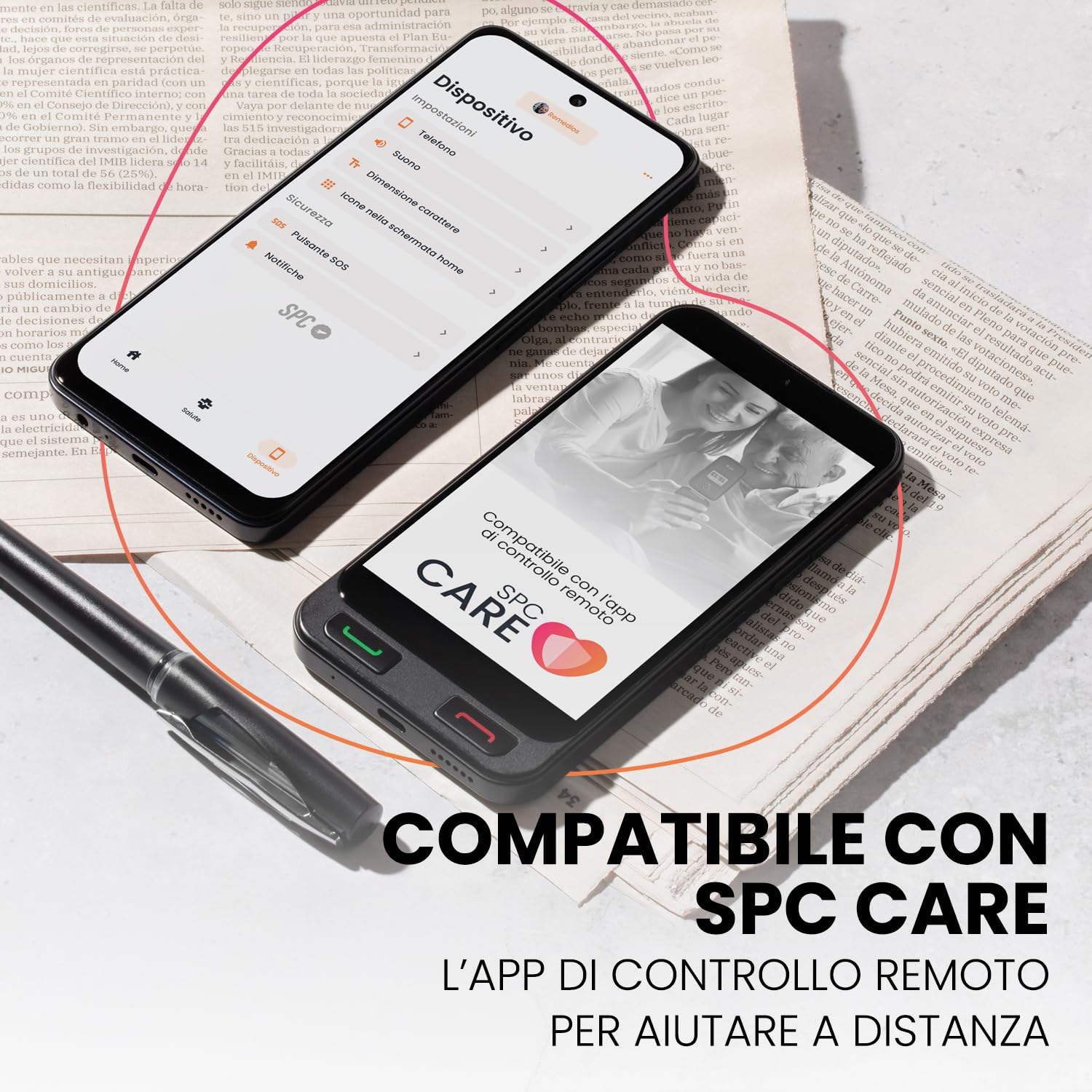 SPC Zeus 2 + Custodia | Smartphone per anziani compatibile con app gestione e localizzazione remota | Modalità facile, pulsanti fisici, icone XXL | 5", Dual Cam, 64GB | Base di ricarica, pulsante SOS