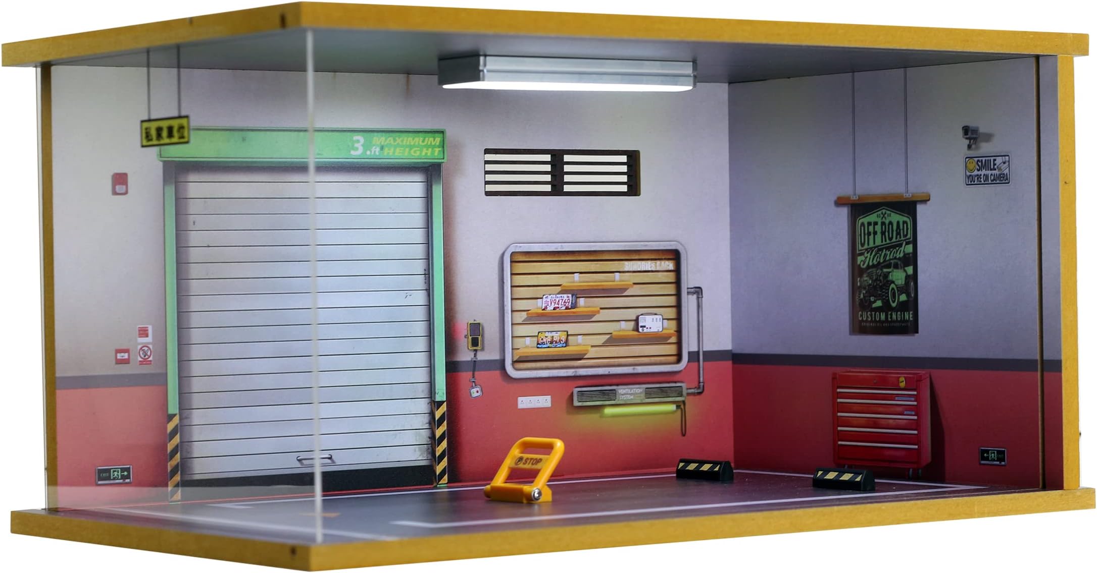 1/18 Scale Model Car Display Case - 1:18 Car Garage Display Case with Clear Acrylic Cover and LED Lighting for Die-Cast Cars (1 Parking Off Road-Left)