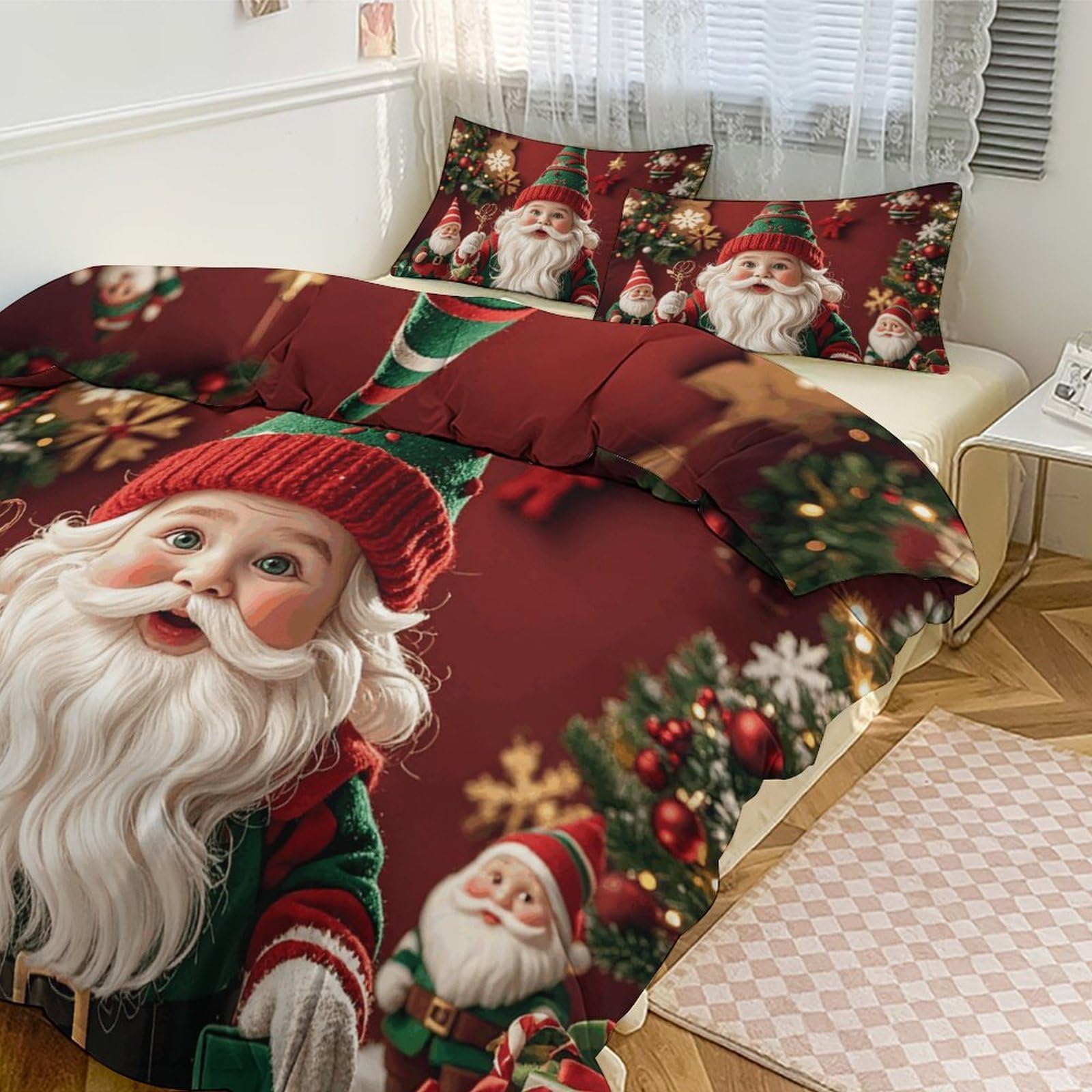 Housse de couette Noël 200x228 cm avec 2 taies d'oreiller | Parure de lit 3 pièces
