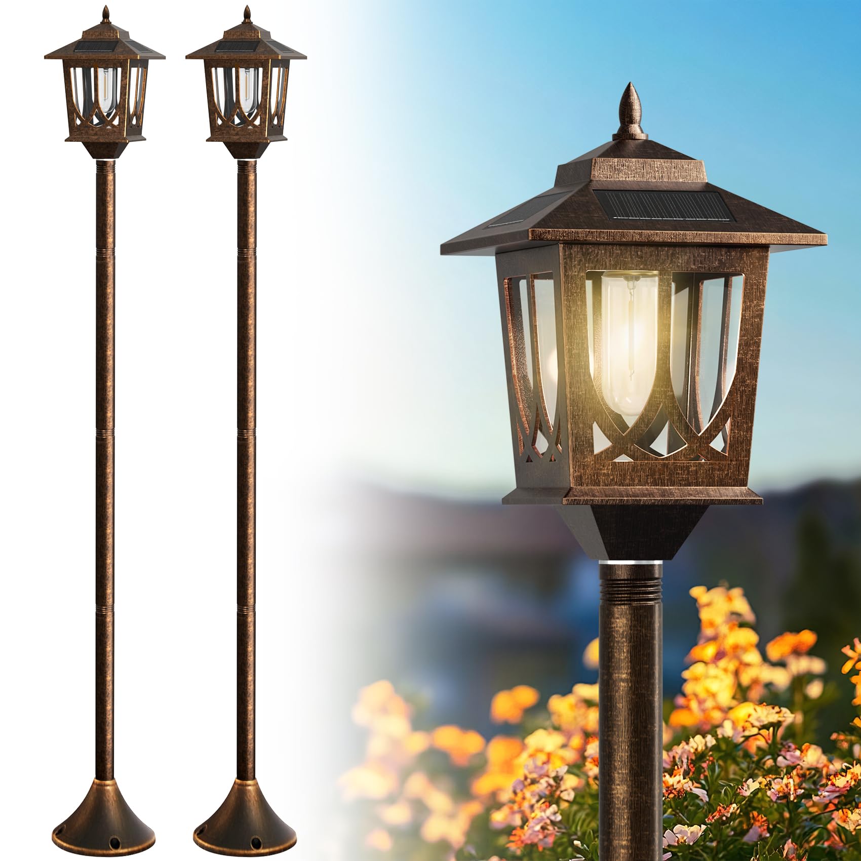 Joyoowild 63' Solar Lamp Post Light 2-Pack