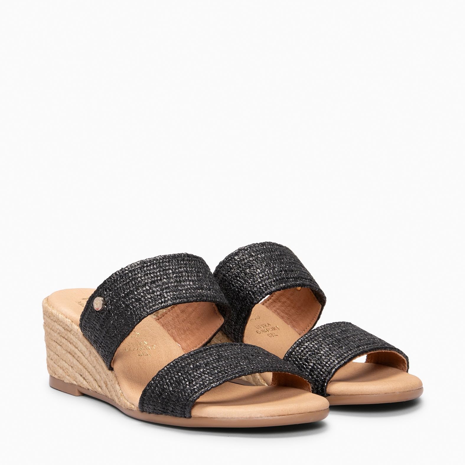 miMaO. Mules à talon compensé de type espadrilles. Fabrication artisanale
