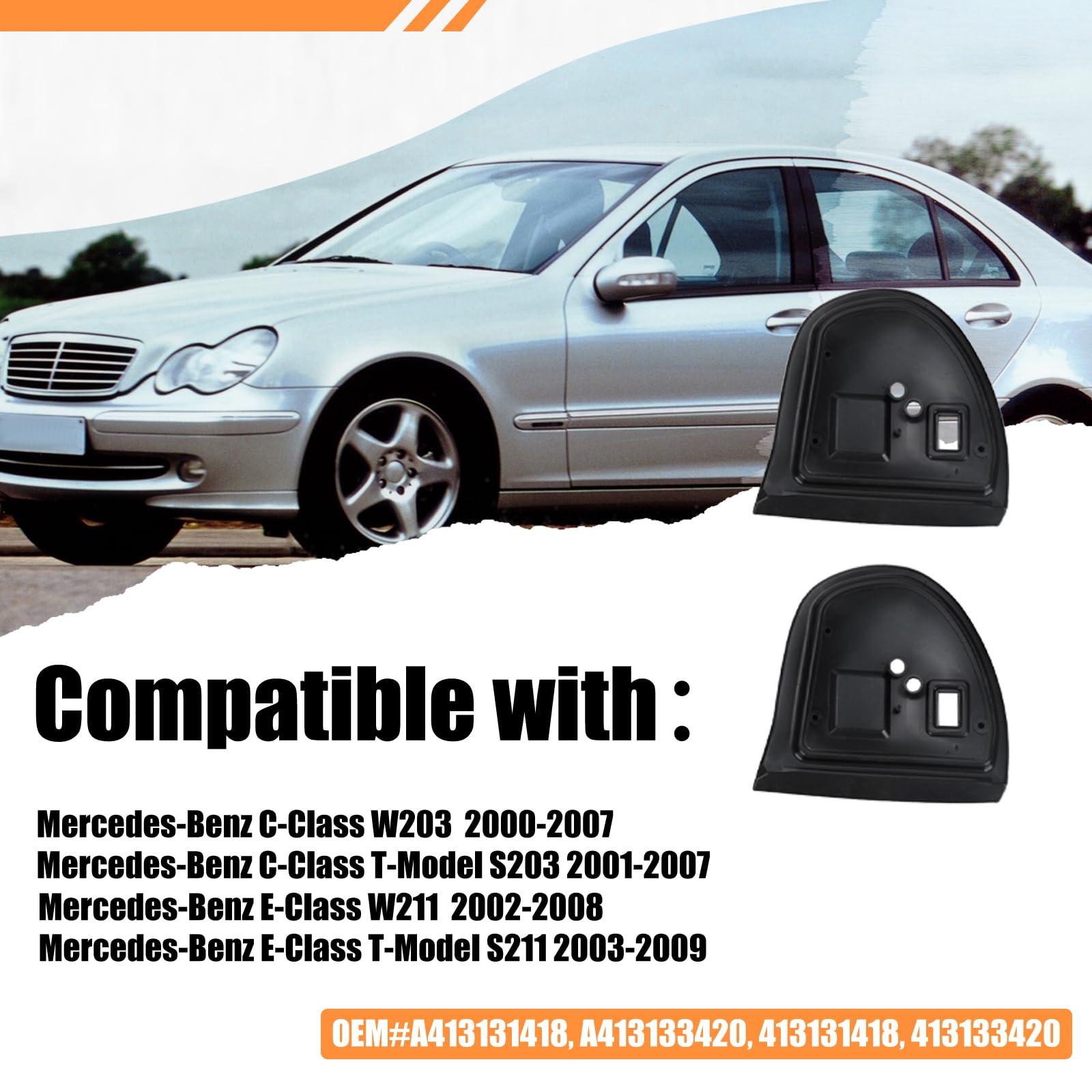 1 Par de Juntas de Goma Para Espejo, Reemplazo del Lado Derecho Izquierdo Compatible con Mercedes-Benz C Class W203 S203 E Class W211 S211 - A413133420 A413131418