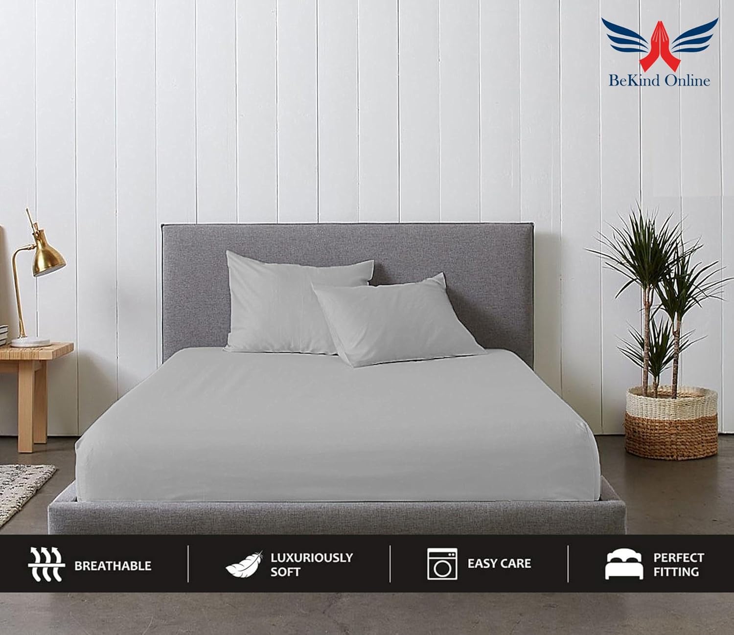 Fitted Sheet Only - Egyptian Cotton 500-Thread-Count 1-PC Single Bottom Sheet, Standard Pockets Queen Size - Fits 10-Inches Thick Mattress - Light Gray Color
