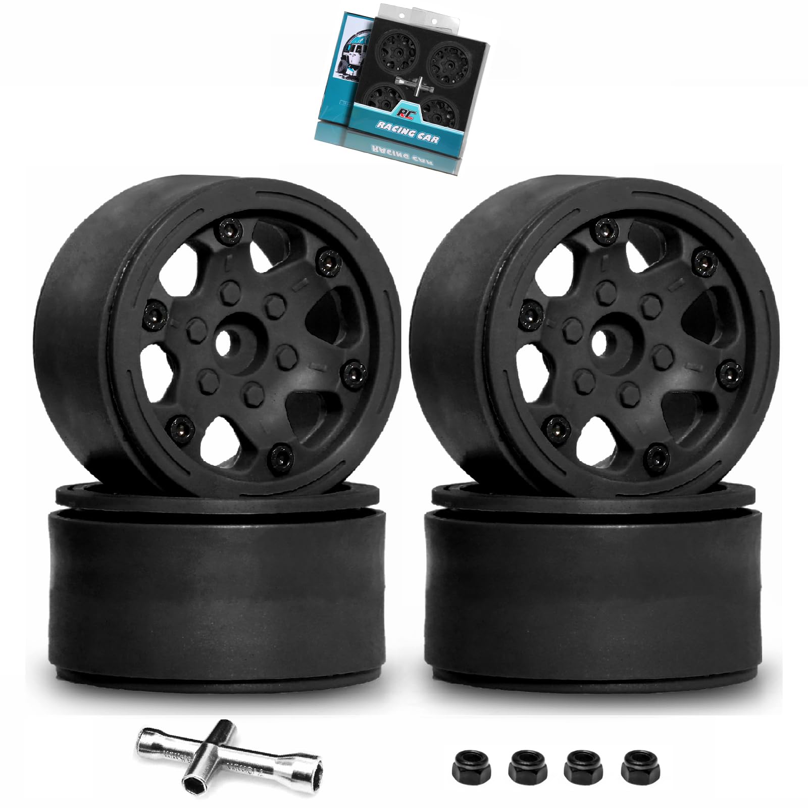 REDSPIDER 1.9 beadlock wheels plastic?1.9 wheels?4pcs black?for Axial SCX10 UTB10 TRX4 TRX6 Redcat Gen7 Gen8 VS4-10 Upgrade (Black)