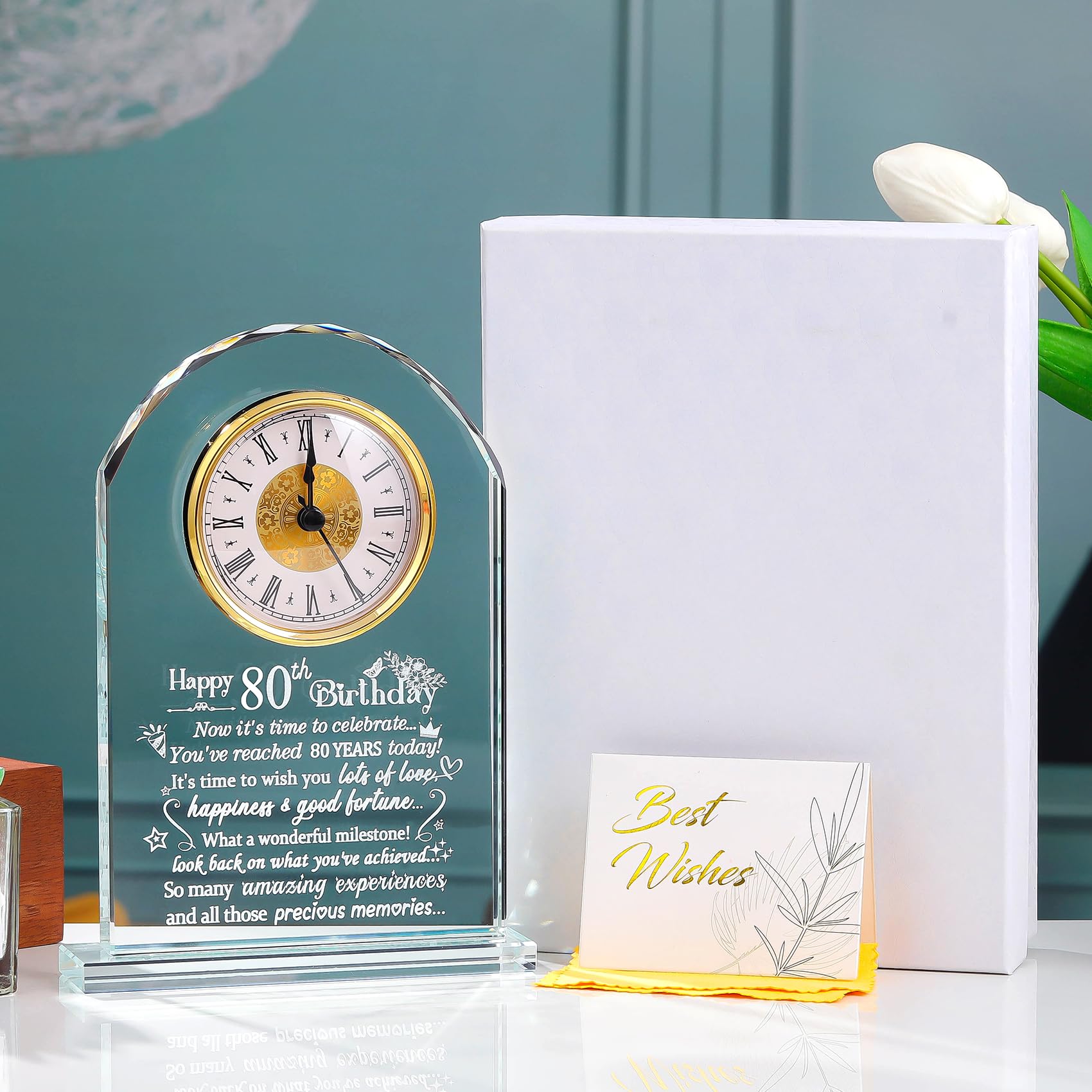 Ornalrist Happy 80th Birthday Quartz Clock Gifts for Women, Men, Couple, Parents & Grandma - 80 Year Old Birthday Presents for Her, Mom, Dad - 80 Year Blessing Quartz Clock Keepsake Home Decor