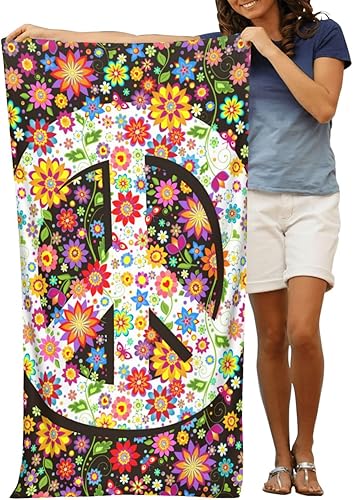 Miniatura 9 de VOOHDDY Hippie Flower Fashion - Toalla de playa vintage de los años 70 y 80, grande, suave, absorbente, microfibra, secado rápido, toallas de baño