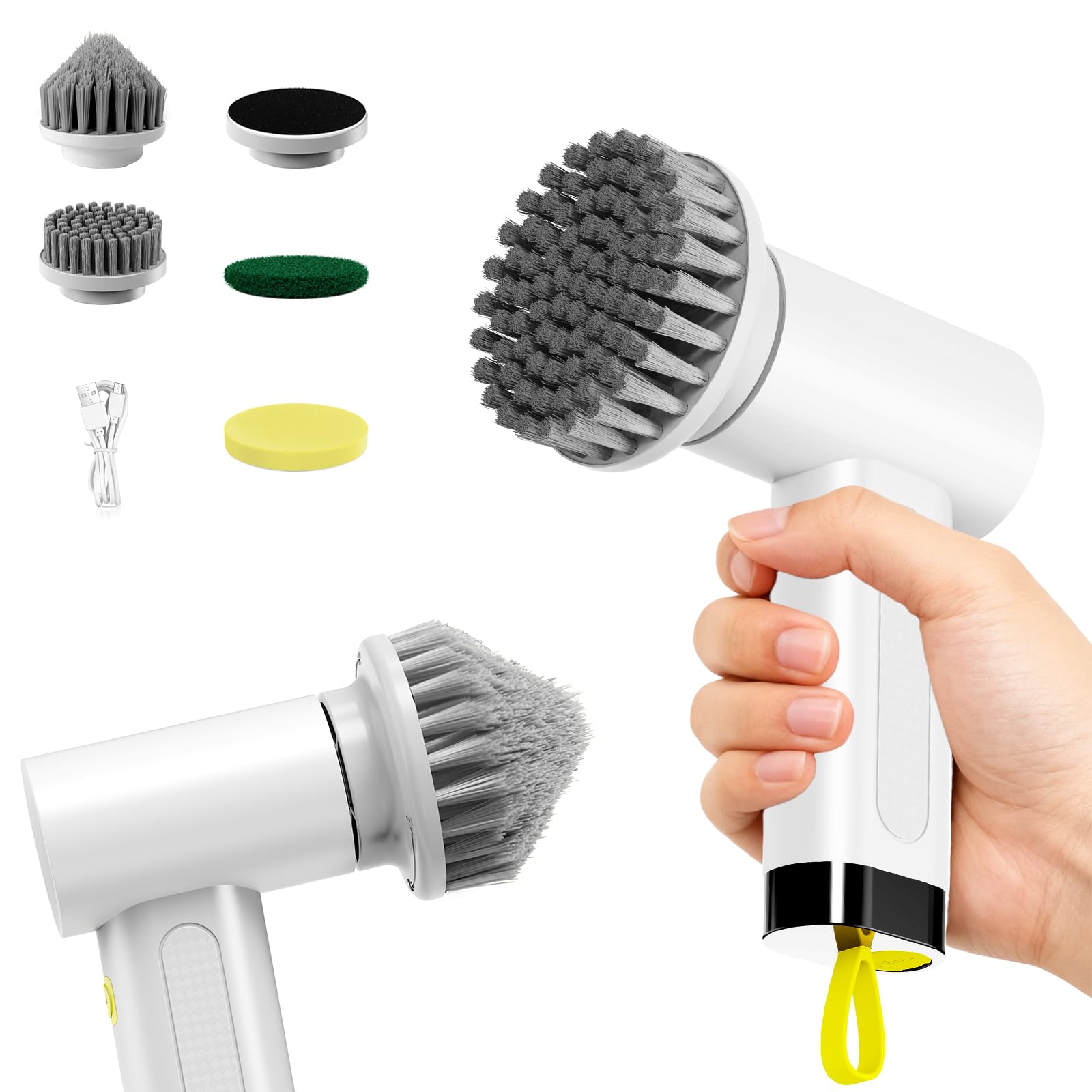 3000mAh Cordless Electric Spin Scrubber, 20W High-Torque IPX7 Waterproof Cleaning Brush with 6 Replaceable Heads, Dual Speed 150-180 Mins Runtime for