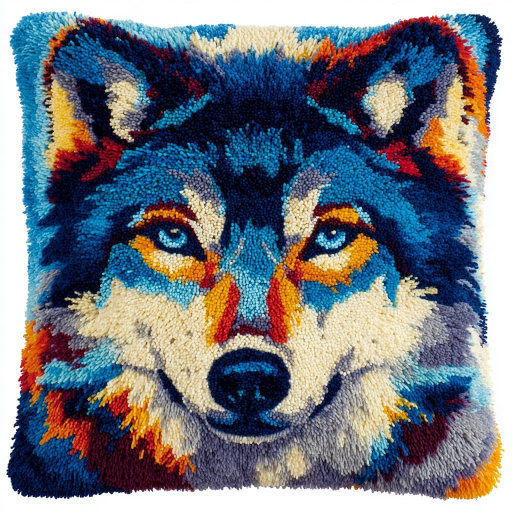 WallustrioaW Latch Hook Pillow Kit,Animal Wolf