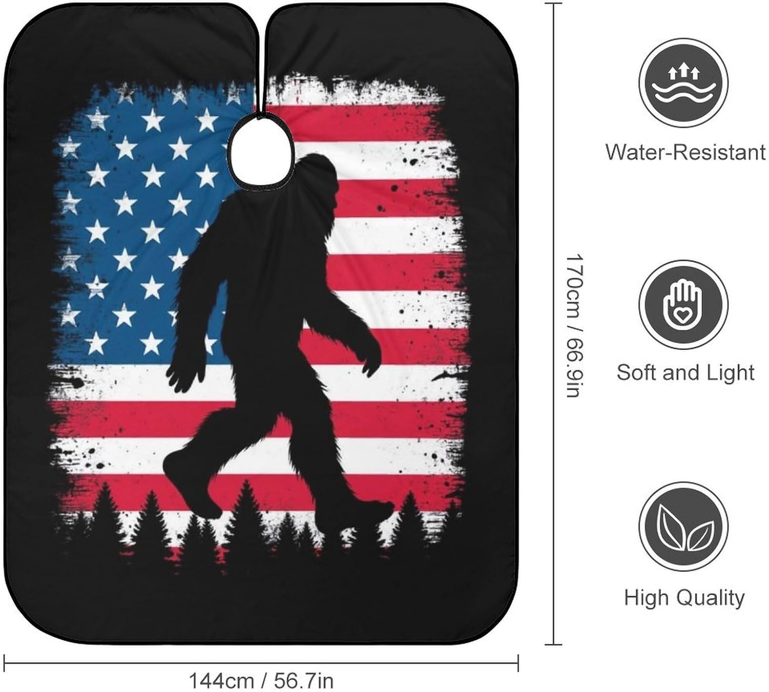 Men's Professional Hair Cutting Cape with Adjustable Closure Barber Cape Sasquatch USA American Flag
