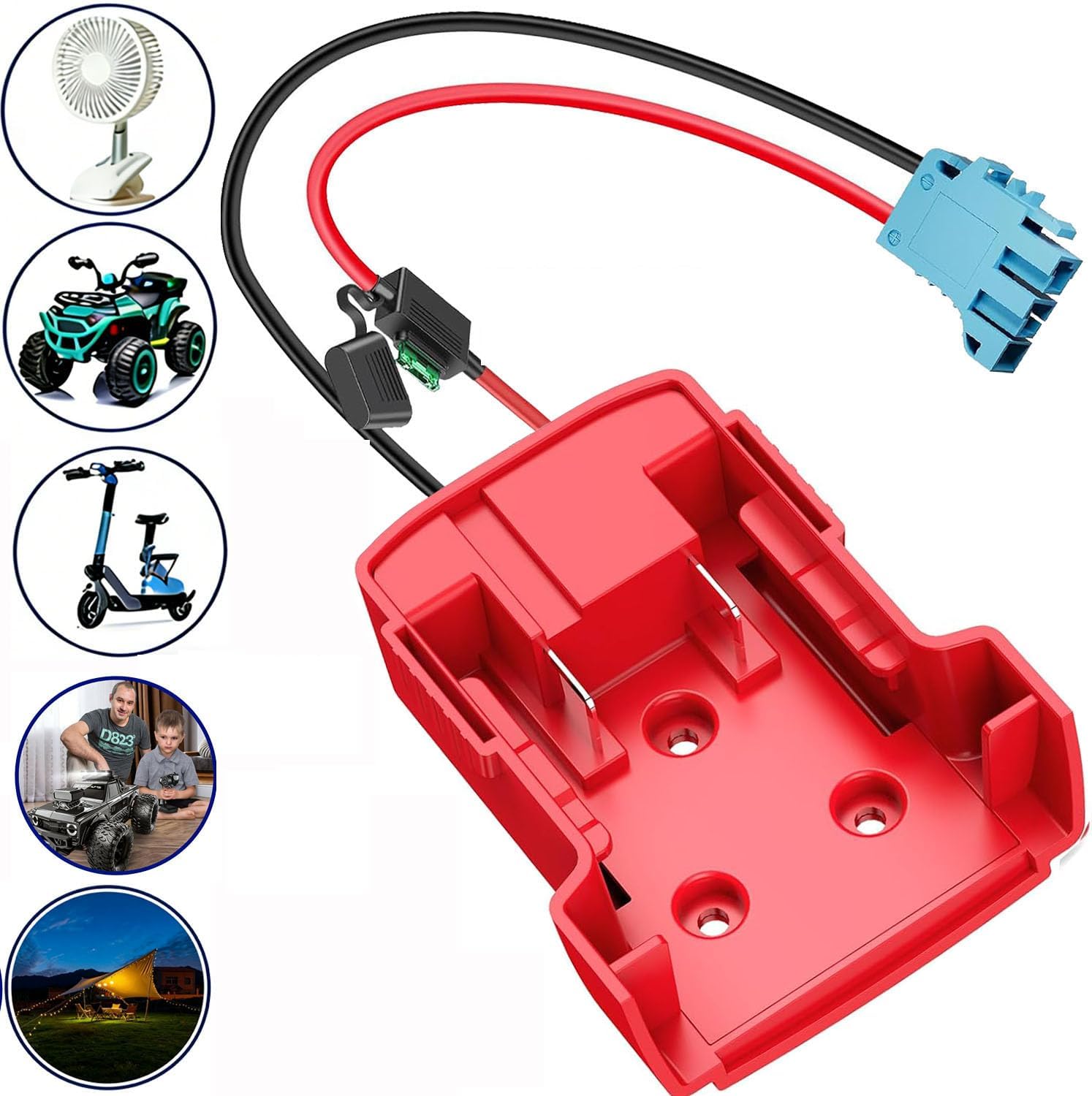 Adapter for Power Wheel Adapter Compatible with Milwaukee m18 18V Battery with Wire Harness Connector,Compatible with Peg-Perego 12v Ride-on Car,12AWG Wire with 30A Fuse and for 18V Devices