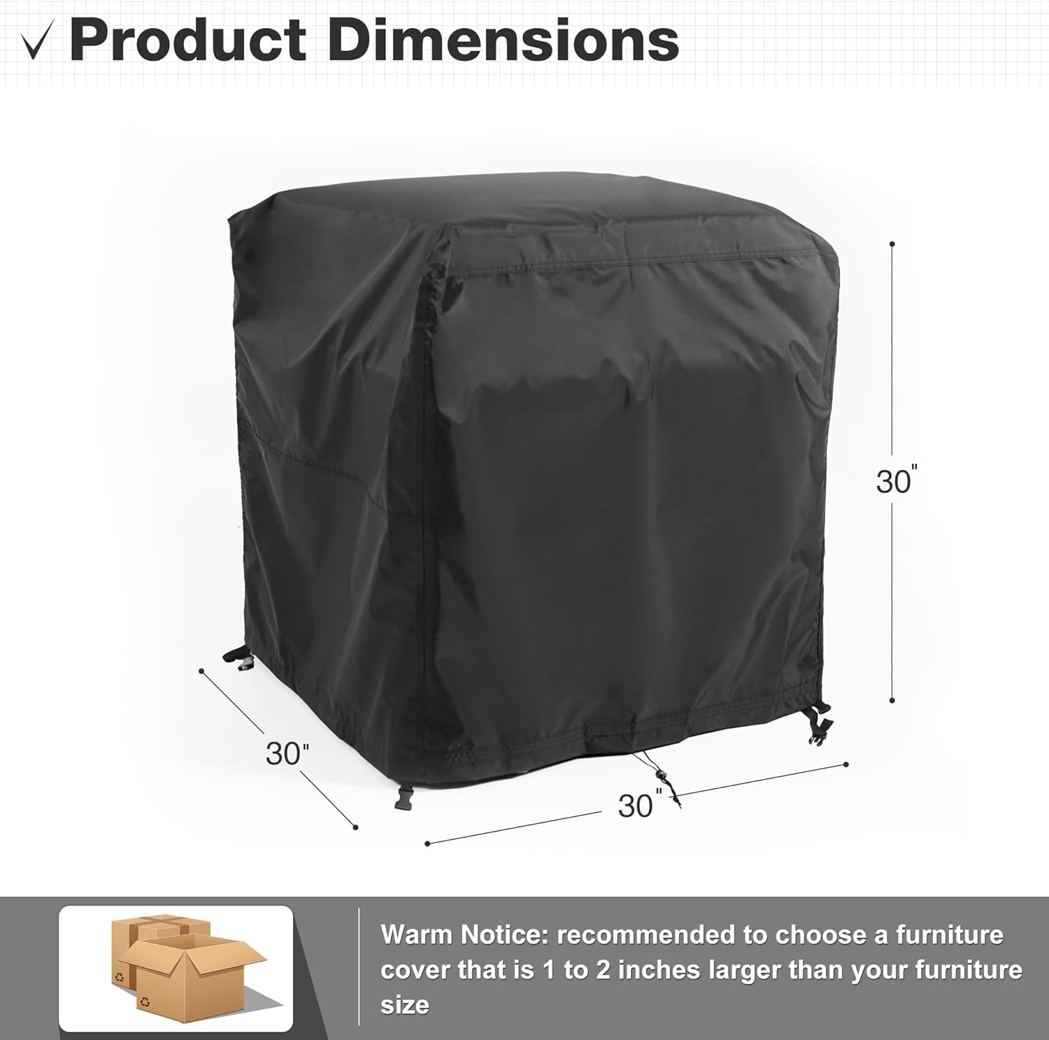 Patio Furniture Covers 30”x30”x30”, Square Patio Single Sofa and Chairs Cover, Outdoor Furniture Set Cover Waterproof, Lawn Patio Furniture Covers General Purpose, Black