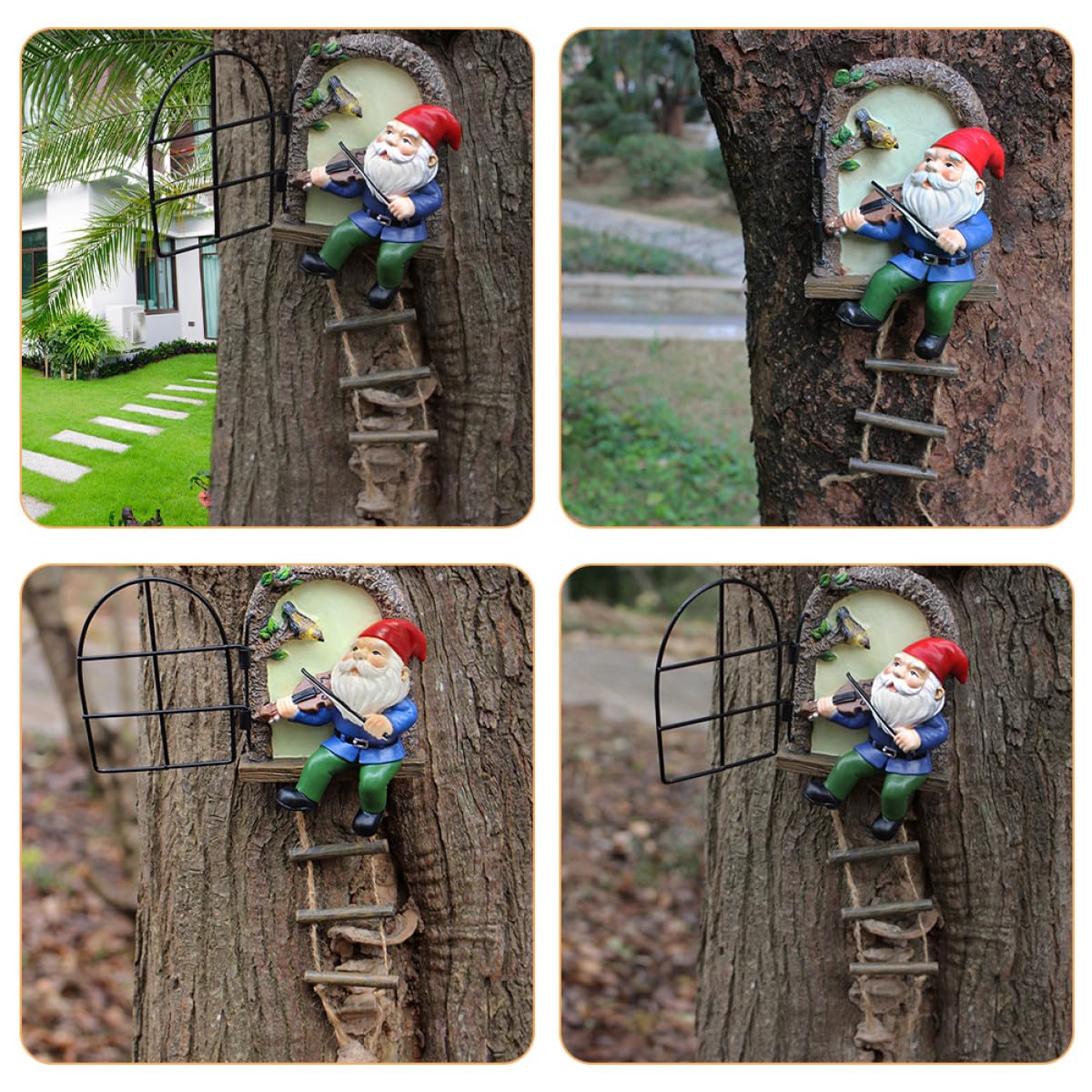 Kisangel Figurine de GNOME Musical en Résine Lumineuse, Décoration de Jardin Compacte, Statue Décorative de GNOME pour Pelouse, Ornement Artisanal Extérieur pour Terrasse et Balcon