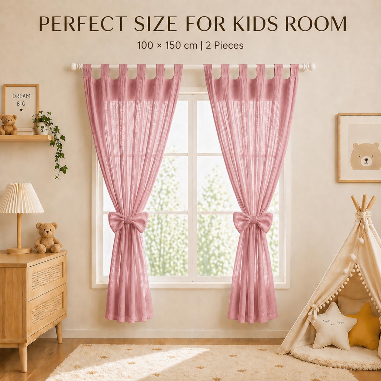 Blickdichte Musselin Gardinen, 2 Stück Dekorative Vorhänge (100×150 cm), aus 100% Bio-Baumwolle, wärmeisolierend und lichtundurchlässig, geeignet für Kinderzimmer und Wohnzimmer -Altrosa
