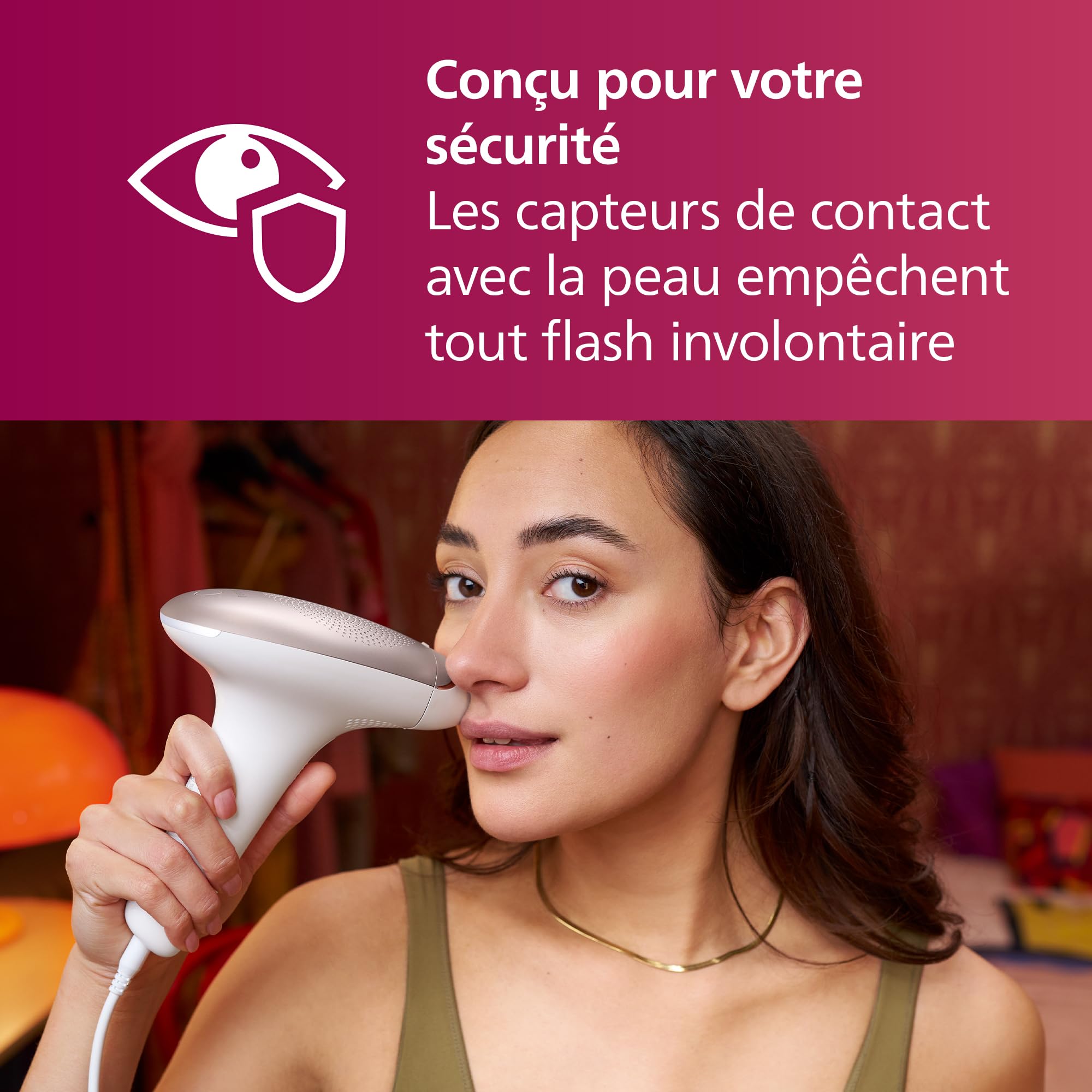 Philips Lumea série 7000, Épilateur à lumière pulsée, alternative à l'épilation laser, 3 embouts pour le corps, le visage et le maillot, modèle SC1999/00