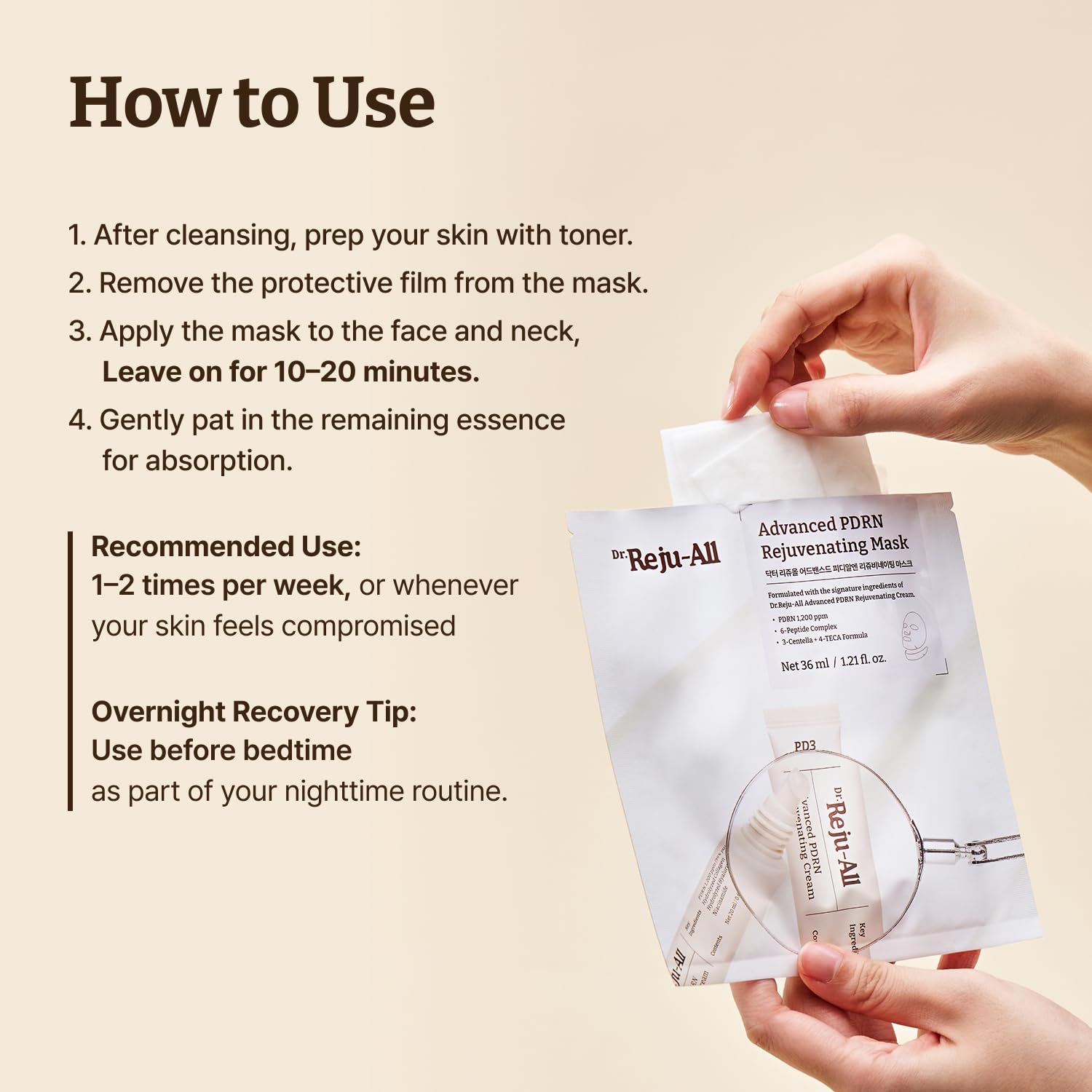 Dr. Reju-All Advanced PDRN Rejuvenating Mask - Face & Neck Korean Sheet Mask with 1,200 ppm PDRN, Collagen & Copper Peptides - Hydrating & Soothing, Skin Repair (1.2 Fl Oz x 4EA) - Image 9