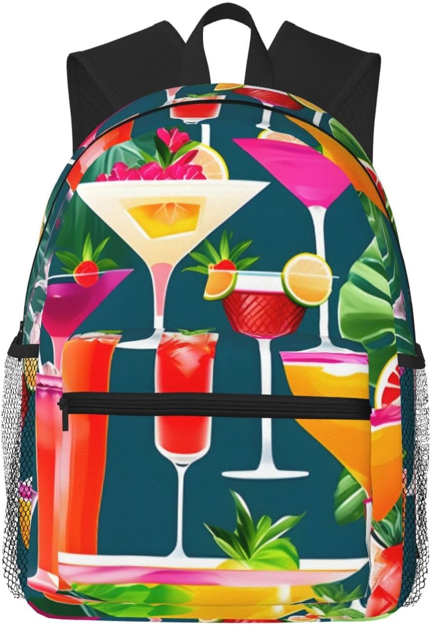 Tropical Cocktail Print Lightweight Casual Backpack For Women Travel Daypack Gym Backpack For Men Book Bags, SB-122