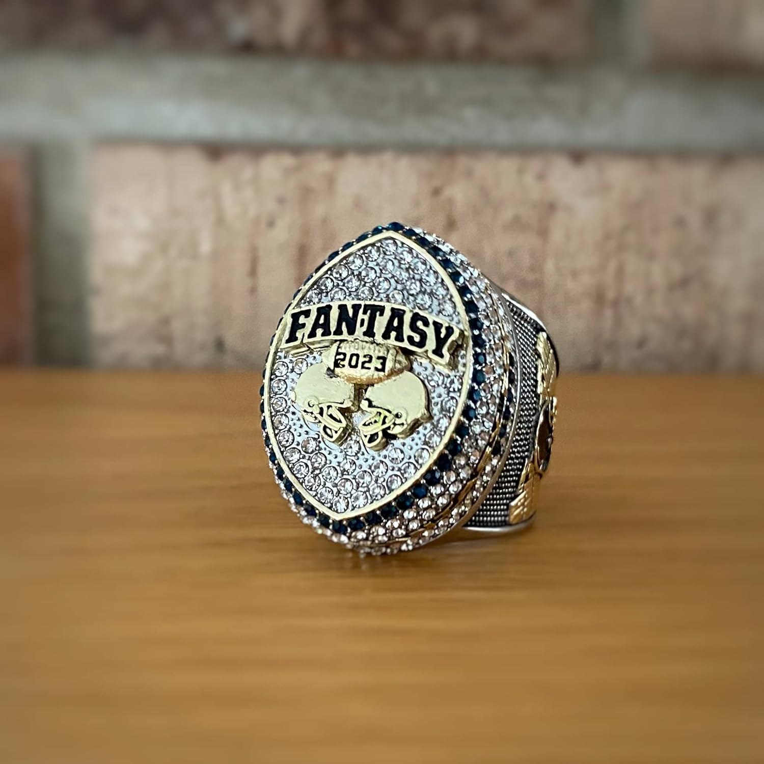 2023 Massive Fantasy Football Championship Trophy Ring | Gold Silver Tone Plated Award for Fantasy Football League Winner