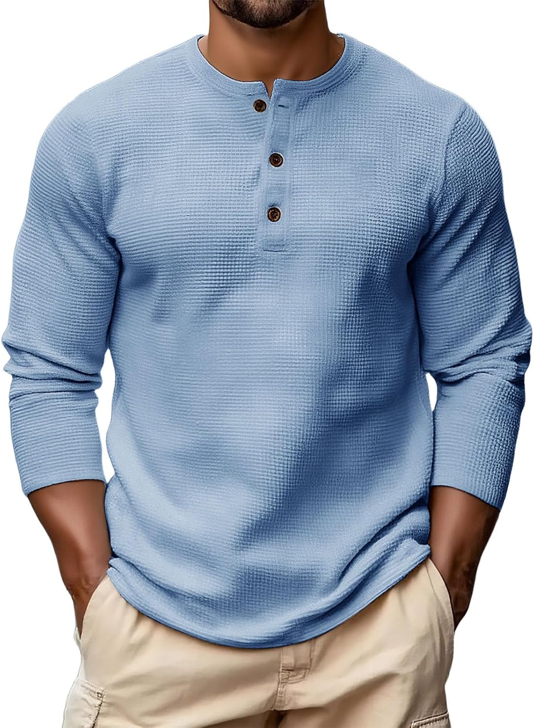 RTRDE Men's Long Sleeve Casual Henley Shirts Fall Winter Basic Button T-Shirts, M-3XL