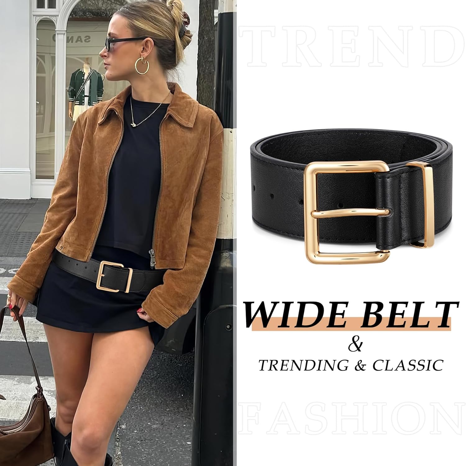WERFORU Women Wide Belt for Dresses Thick Leather Belt with Big Gold Buckle Fahion Women Chunky Belt - Image 2