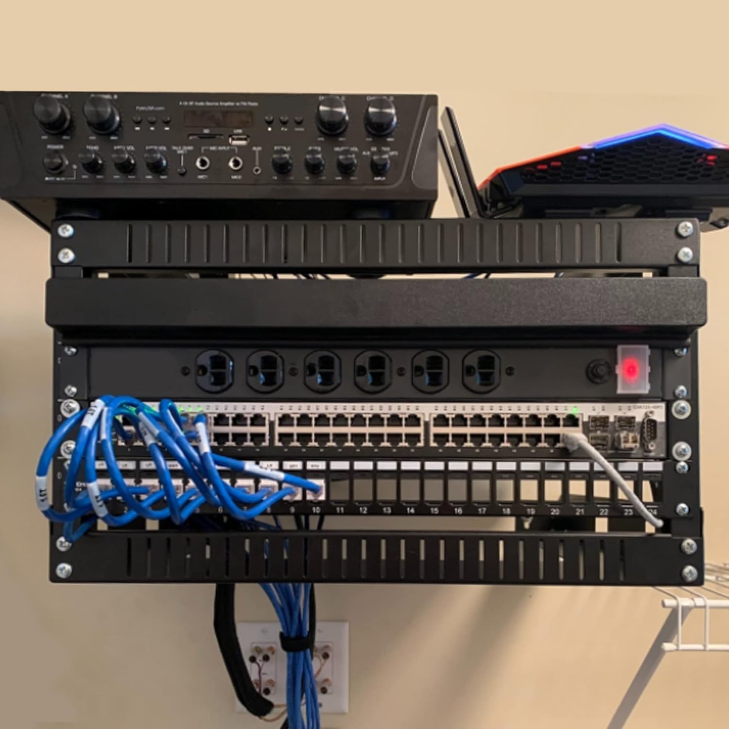 RIVECO 4U 19" Wall Mount Network Rack – 17.7" Deep 2 Post Open Frame Cabinet Easy Assembly Firm Constructed Shelf for Internet/Server/AV/Home Equipment/Patch Panel Heavy Duty Light Weight,Black - Image 6