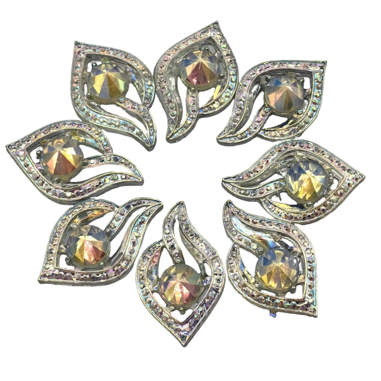 Lmlliang 10pc Sew On Rhinestone Flame Shape Flat Back Resin Cabochon Cameo for Jewelry Making DIY Bags Hair Clip Phone Craft Shoes Jewelry Making Decoration(White) 21mmx34mm