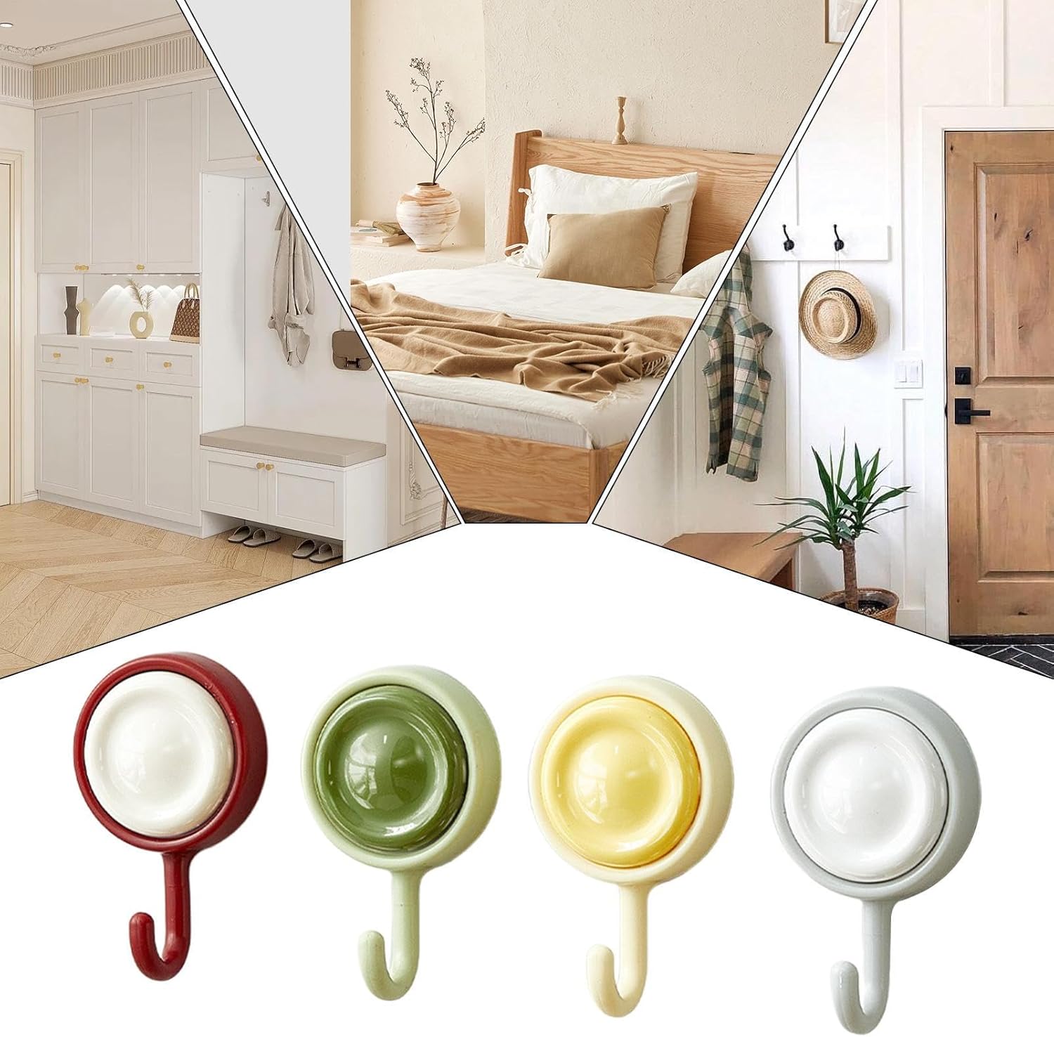 Adhesive Wall Hooks - Sticky Wall Hooks | Stick On Hook | Stable Towel Robe Hanger | No Drill Bathroom Accessories for Tile Apartment Ceramic Mirror Bedroom Dorm Closet Glass Rv College