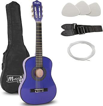 Music Alley 30 Inch Junior Classical Guitar for Kids, Blue | Nylon string classical beginner guitar for children with online lessons for school and home practice