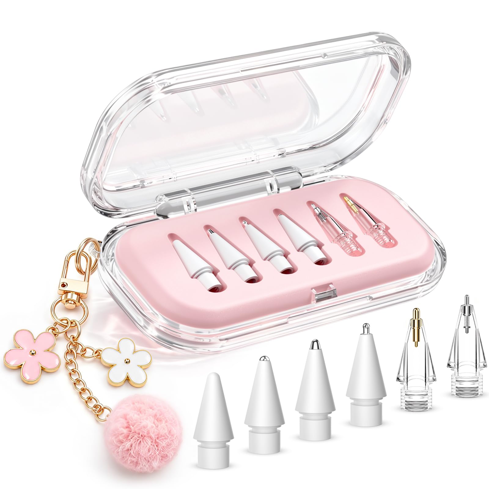 6 Pack Replacement Tips for Apple Pencil Pro 2nd 1st USB-C (Pink) | Mix Wear-Resistant Metal Tips Nibs Accessories for iPad Pro/Air/Mini; with Storage Box/Keychain; for Drawing Writing-image-12