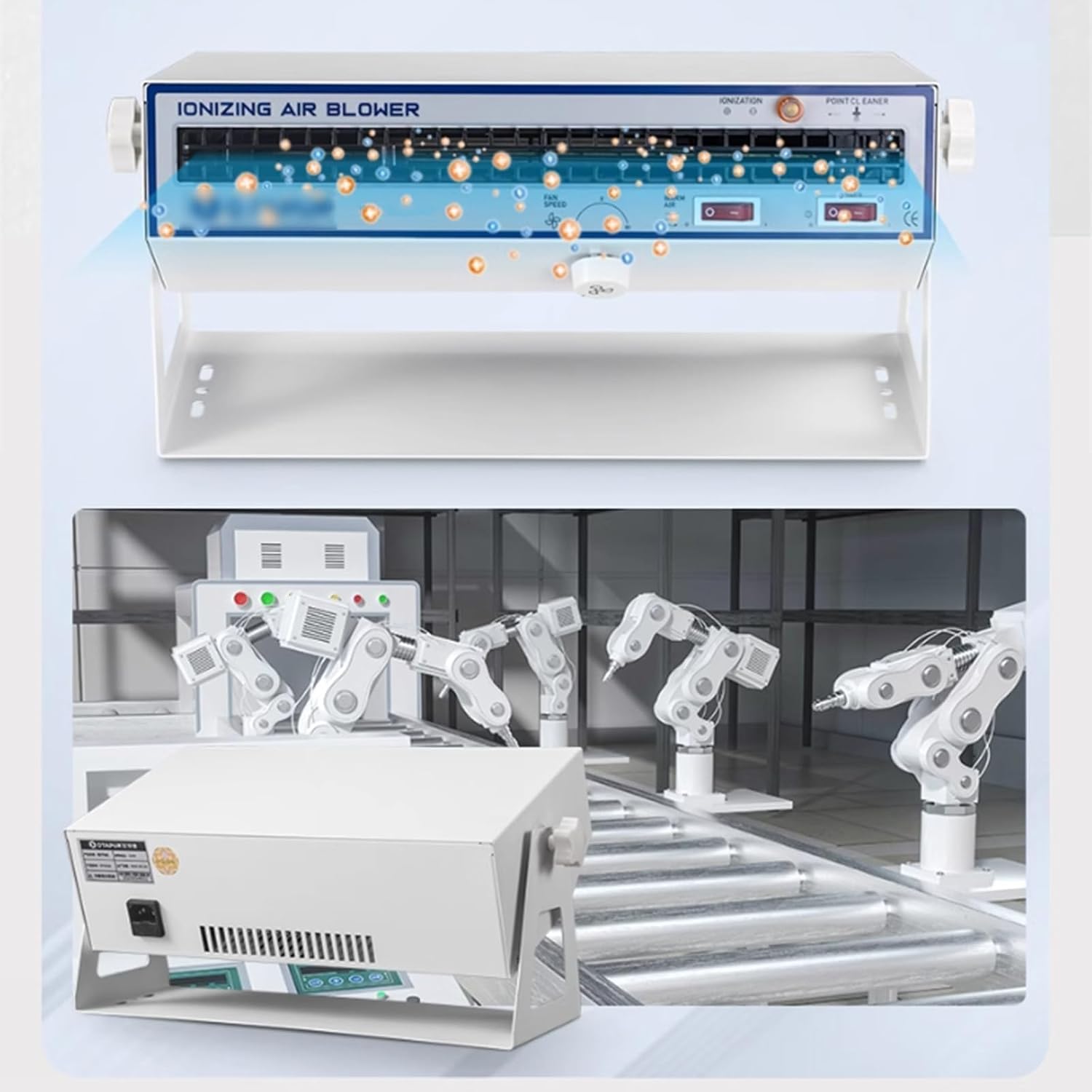 Soplador de Aire Ionizante Antiestático, Ventilador de Escritorio Eliminador de Electricidad Estática, Velocidad de Viento Ajustable, para Eliminación de Electricidad Estática y Polvo