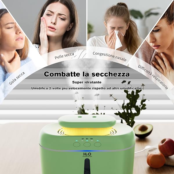 Umidificatore Ambiente Bambini, 2L Umidificatore Camera da Letto, 20 dB Silenziosi Umidificatore per Camerette, Piante e Uffici, con Timer di Spegnimento Automatico e Funzione Luce Notturna (Verde) - 5
