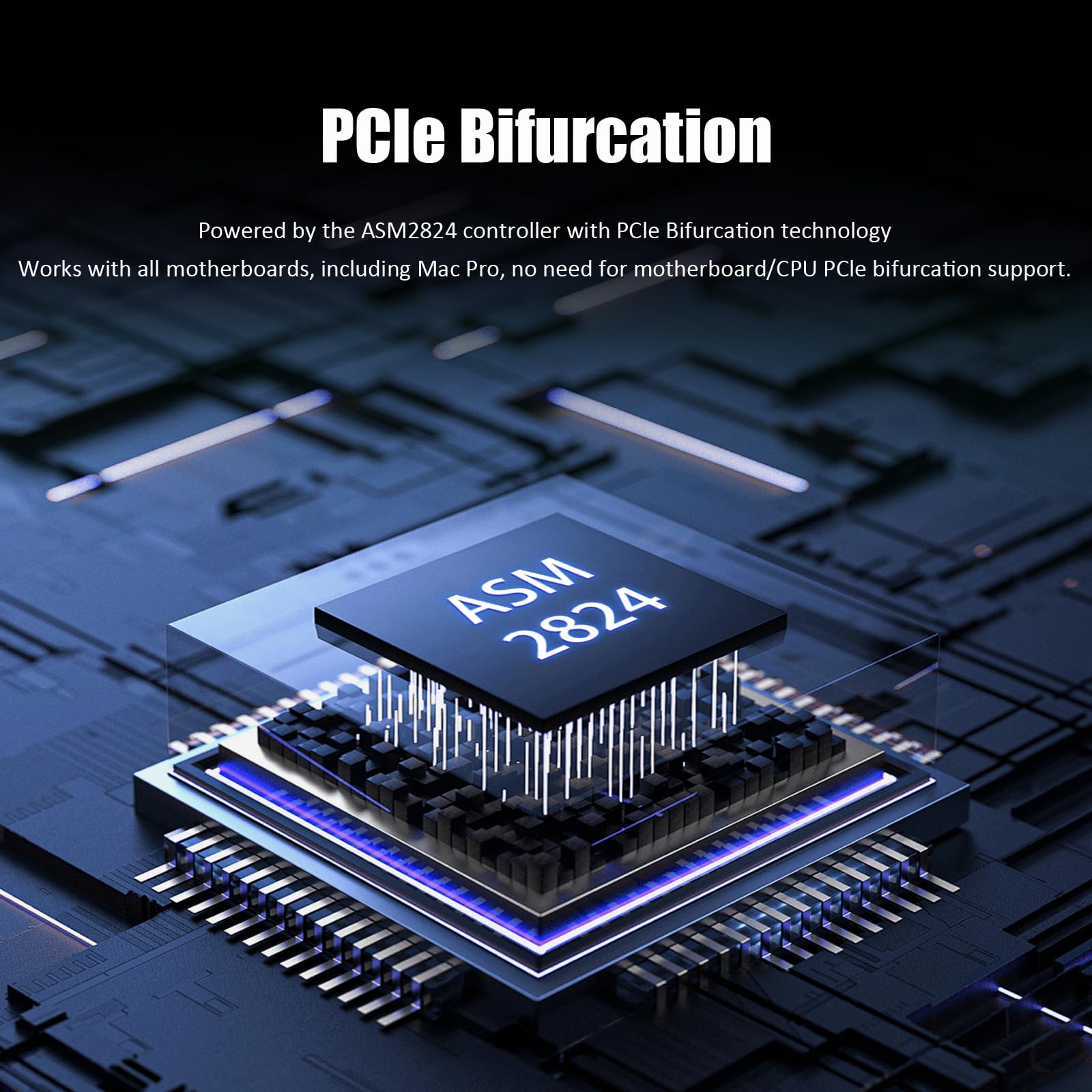 GLOTRENDS SF44 Carte Adaptateur 4 Ports SFF-8643 (Mini-SAS HD) vers PCIE 3.0 X8 avec Fonction de Bifurcation PCIe, Support Standard et à Profil Bas