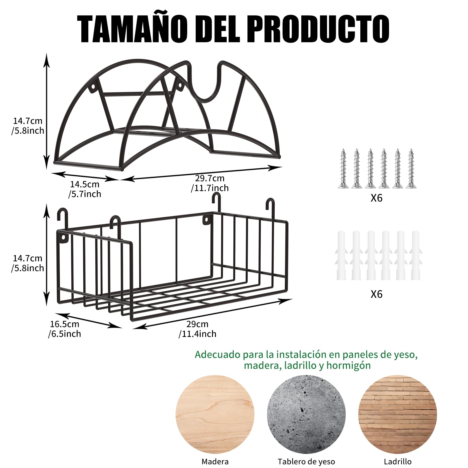 Soporte para manguera de jardín, soporte para manguera de agua de montaje en pared con cesta de almacenamiento de herramientas, soporta hasta 150 pies, organizador de manguera para patio exterior