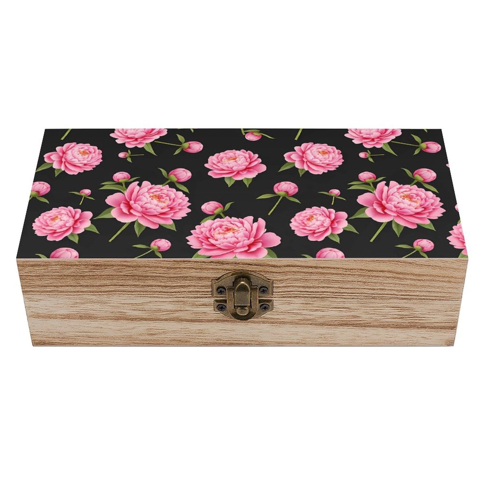 HLBSDM Pink Rose Flowers Floral Wooden Storage Box