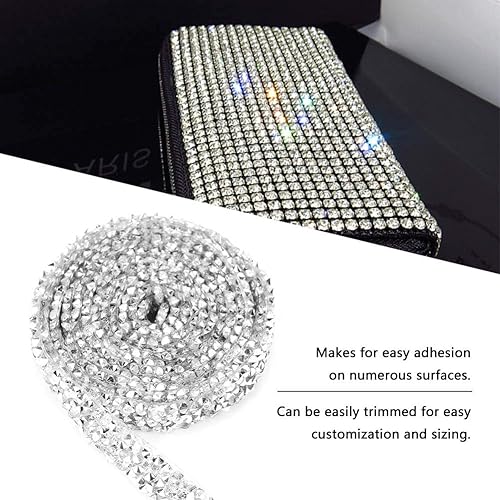 Miniatura 3 de Akozon Rollo de cinta de diamantes de imitación de plata de 10 yardas, suministros de joyería para decoraciones, pasteles de boda, novia