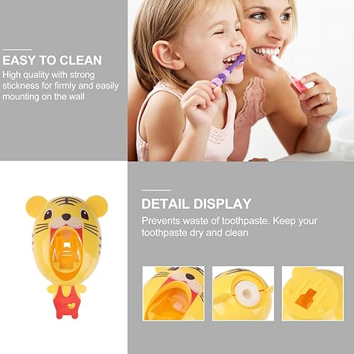Miniatura 4 de Beatifufu Soporte para cepillos de dientes para niños, dispensador de cepillos de dientes de dibujos animados, exprimidor automático de pasta de