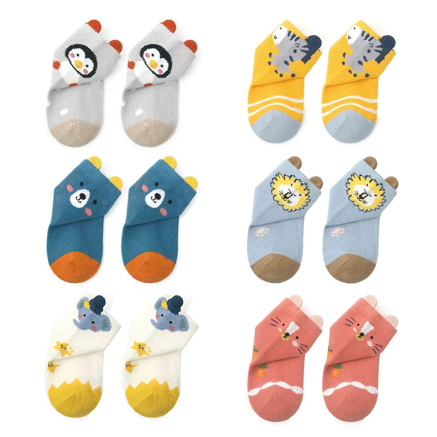 Ubsiuh Unisex Kids Multicolor 6 Pairs Of Small Animal Socks, Cute Cartoon Children's Socks, Infant Toddler Socks, Children's Fashion Accessories, Used In Daily Baby Wear.