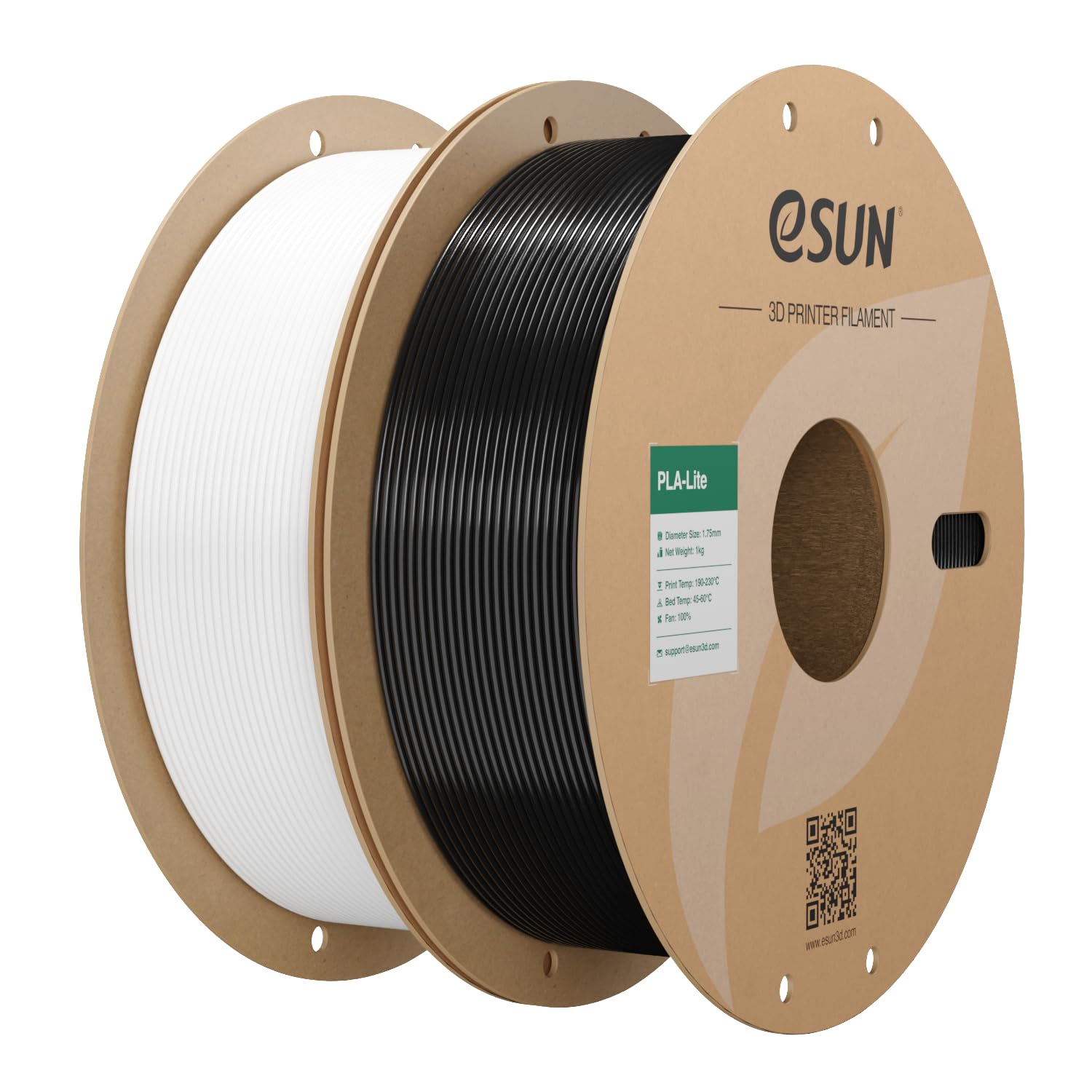 eSUN PLA Lite Filamento 1,75 mm,filamento modificato 2kg Bianco Freddo Nero | Precisione dimensionale +/- 0,03 mm. Stampa fluida e veloce senza intasamenti. Materiale premium per stampanti 3D FDM.