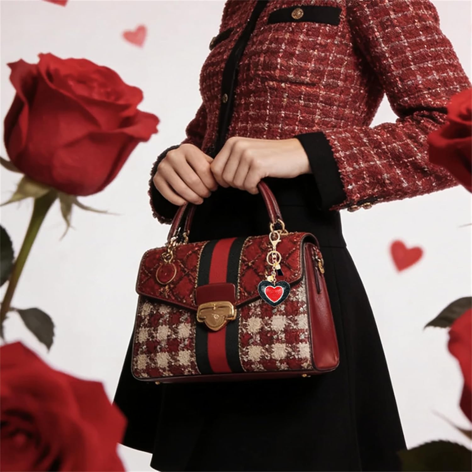 Crystal Heart Keychain for Women Red Glitter Heart Shaped Keychain Valentine's Day Jewelry Love Handbag Charm Gift - Image 2