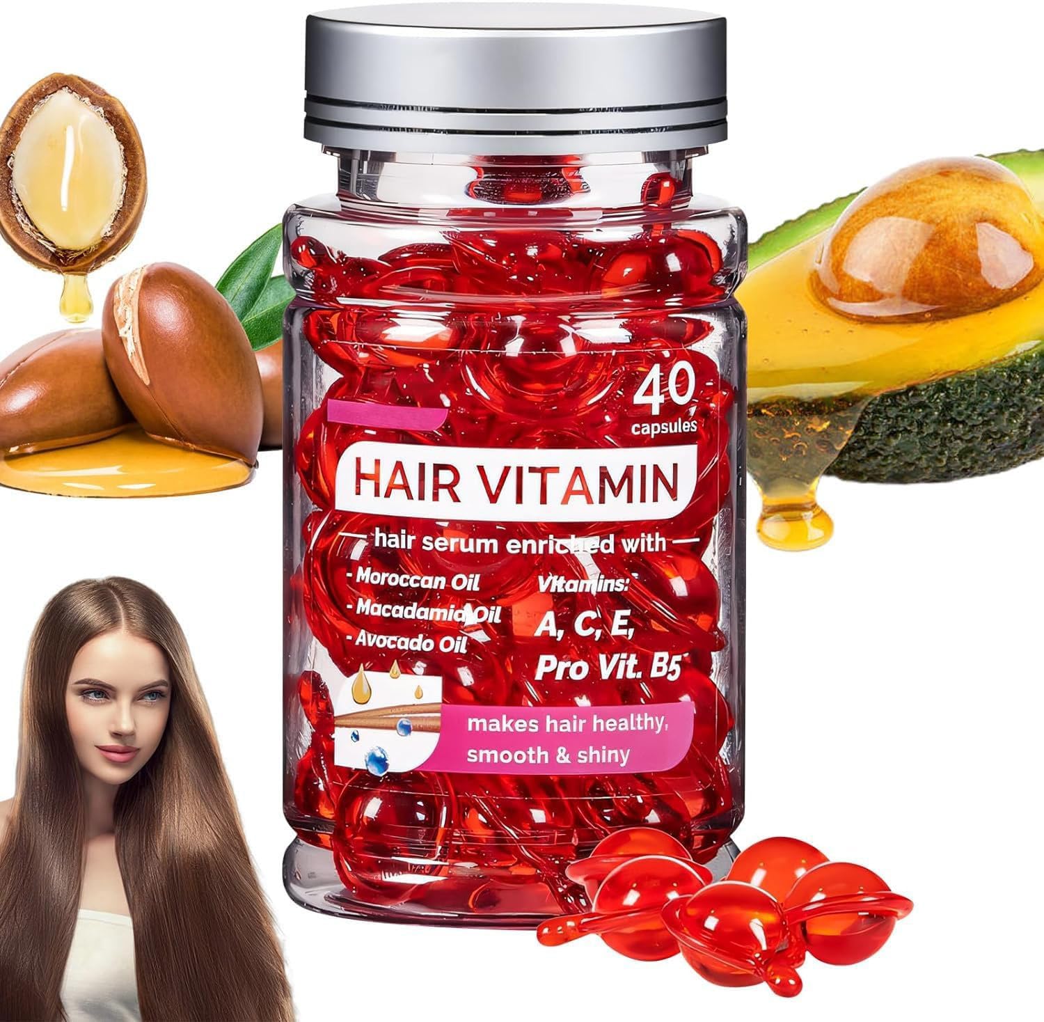 Bali Hair Vitamin, Hair Serum Tratamiento para tu Cabello, Bali Hair Vitaminas Cápsulas Para el Cabello, Aceite Pelo Reparador para Cabello Seco y Dañado Encrespado