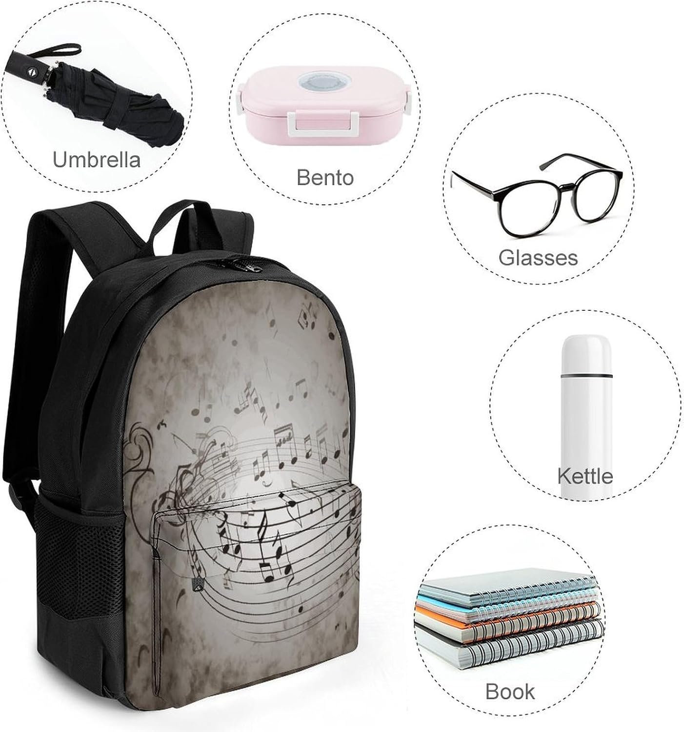 Music Note Wall Backpack Daypack Travel Backpack | Lightweight Casual Laptop Backpack for Women Men Aesthetic Travel Bag for Weekender Business Hiking Outdoor