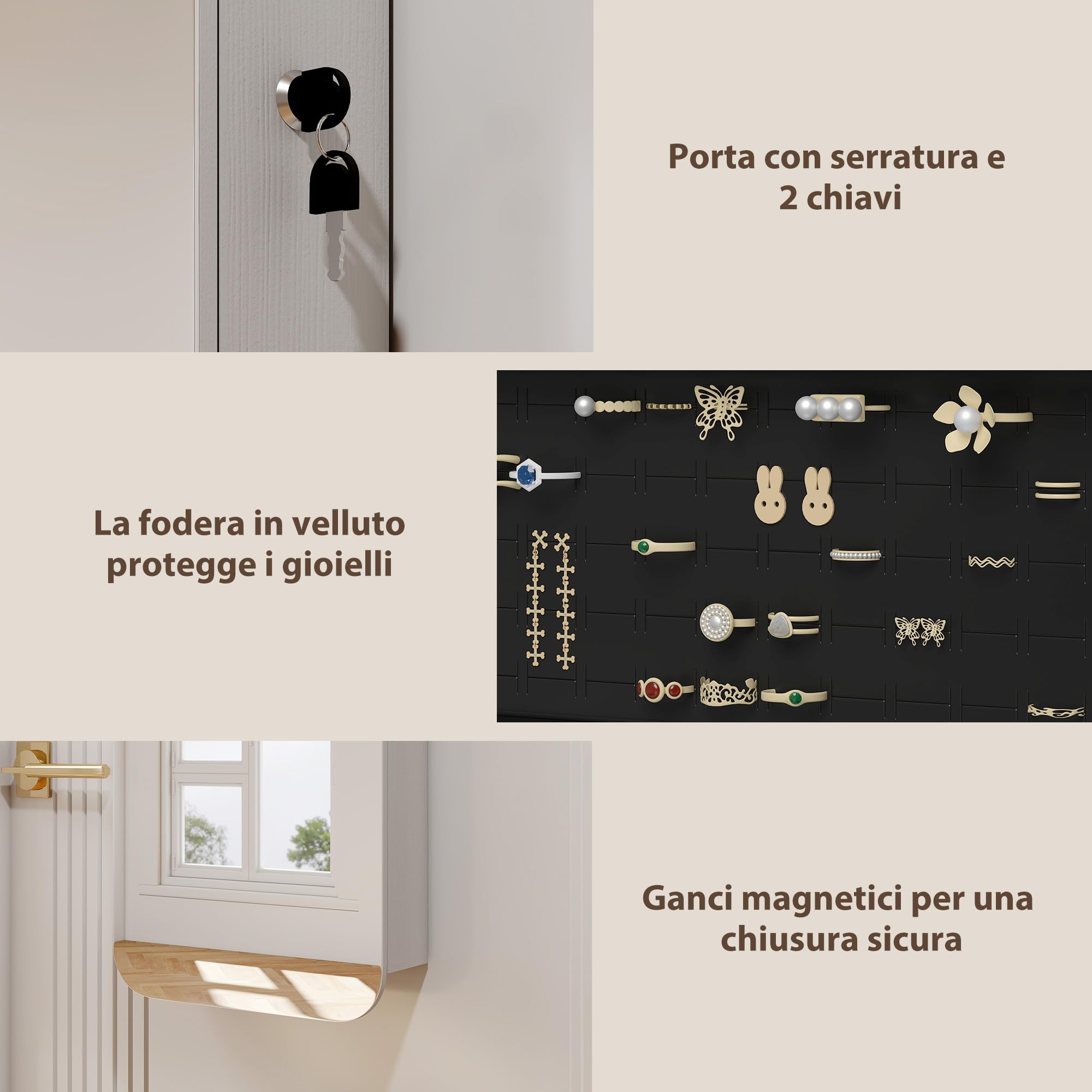HOMCOM Armadietto Portagioie con Specchio Interno e Luci LED Alto 120cm