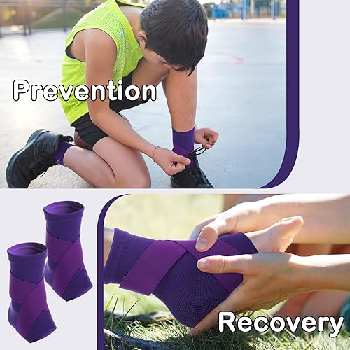 Vista 25 de Tarpop 1 par de tobilleras de compresión para niños, tobilleras de compresión ajustables, soporte elástico para niños y niñas, deportes, correr