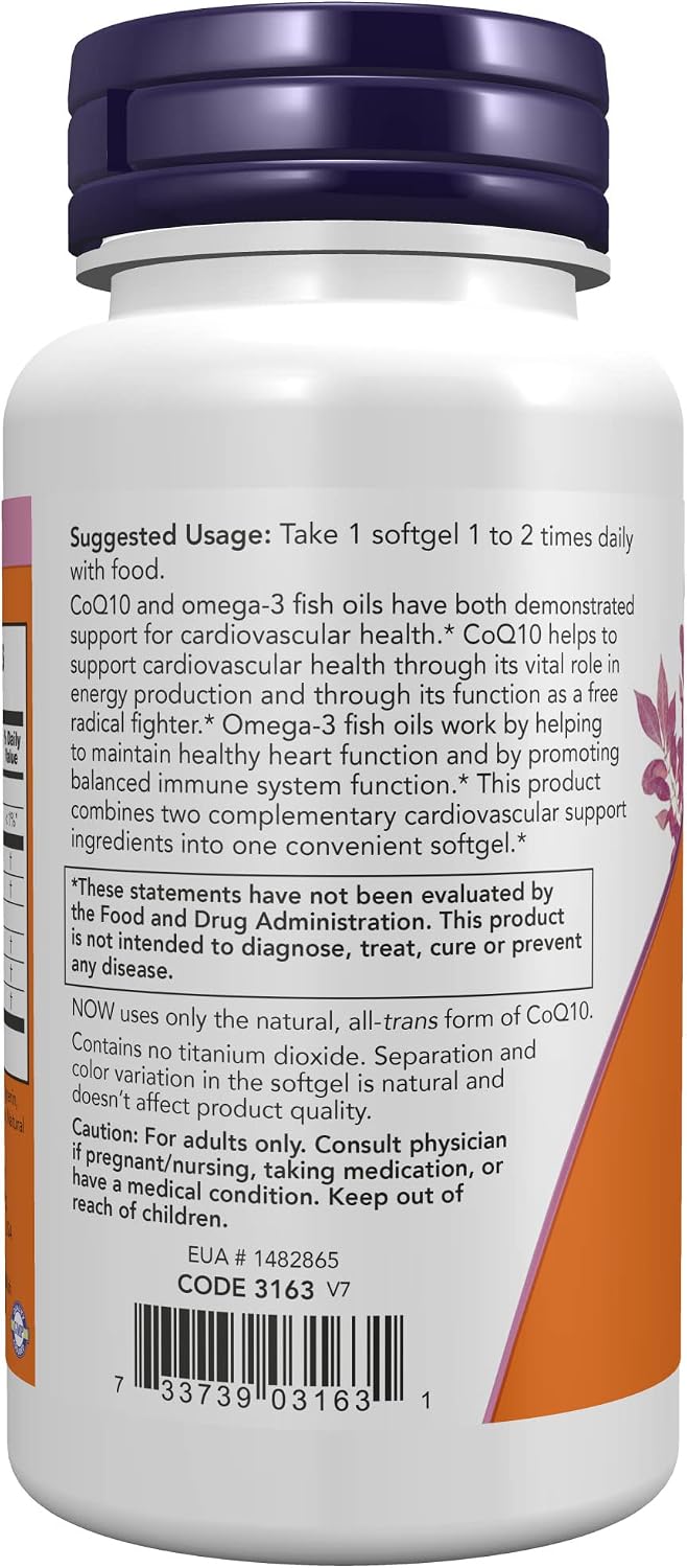 NOW Supplements, CoQ10 60 mg with Omega 3 Fish Oil, Cardiovascular Health*