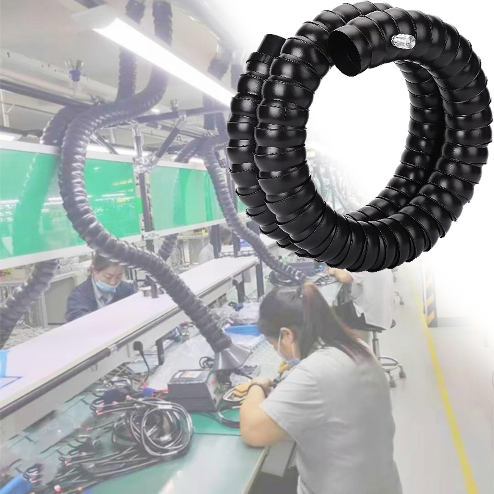 Brazo colector de conducto Flexible para extracción de Aire, Manguera Industrial Ajustable de 360° para extracción de Humos y Gases, 1,5 m de Longitud, Manguera de Recogida de Polvo de 100 m