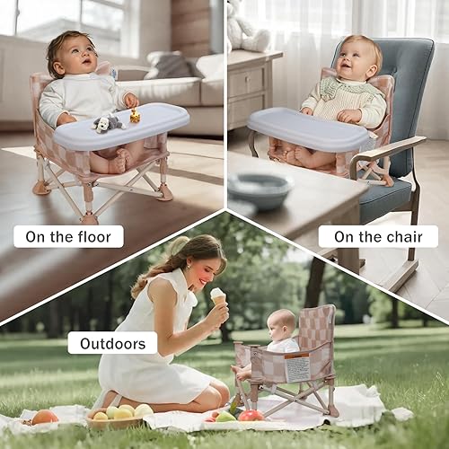Miniatura 5 de Tiny Marvels Silla de bebé portátil 3 en 1, asiento elevador acogedor, asiento de bebé con bandeja, plegable compacta, silla para niños pequeños con