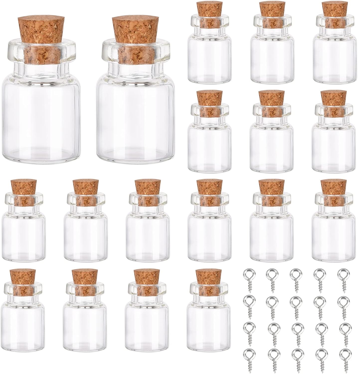 SUNNYCLUE 20pcs Cube Shape Tiny Bottle Charms Clear Glass Mini Wish Bottles Small Potion Bottles with Cork Stopper & 20pcs Eye Pin Peg Bails for Home Party Decor Crafts DIY Jewellery Making