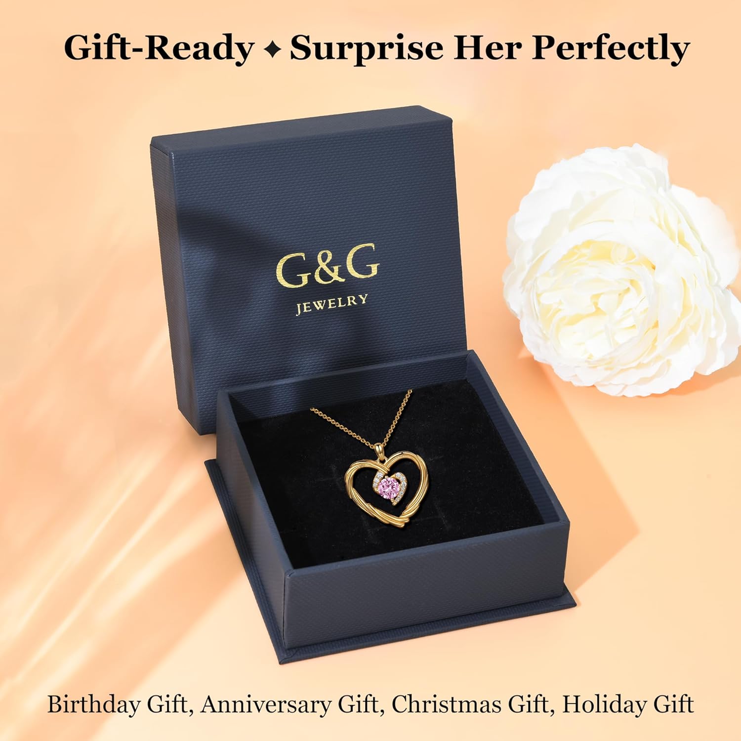 G&GEMSJEW 18K Gold Heart Birthstone Necklaces for Women, S925 Sterling Silver Jewelry Birthday Gifts for Women Wife Girlfriend Mom, Anniversary Christmas Valentines Gifts - Image 6
