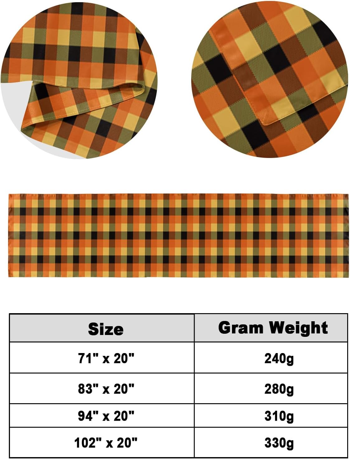 Thanksgiving Bed Runner Scarf Black Yellow Check Plaid Fall Thanksgiving Day Bedding Scarf Decorative Bed Runners Cover for Home Bedroom Hotel Wedding Room Bed Scarf for Foot of Bed Queen 83x20in